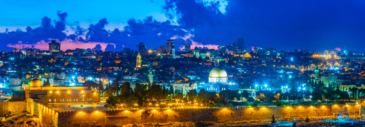 Sunset view of Jerusalem from the mount of olives, Israel