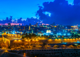 Sunset view of Jerusalem from the mount of olives, Israel